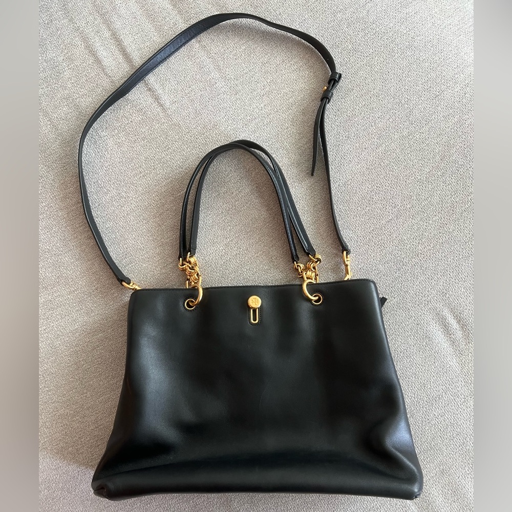 Tory Burch Black Calfskin Leather Convertible Shoulder Bag